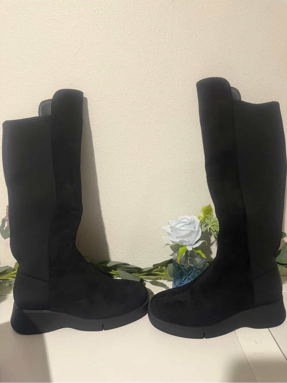 AEROSOLES Black Over-The-Knee Zip Suede like Stretch Boots